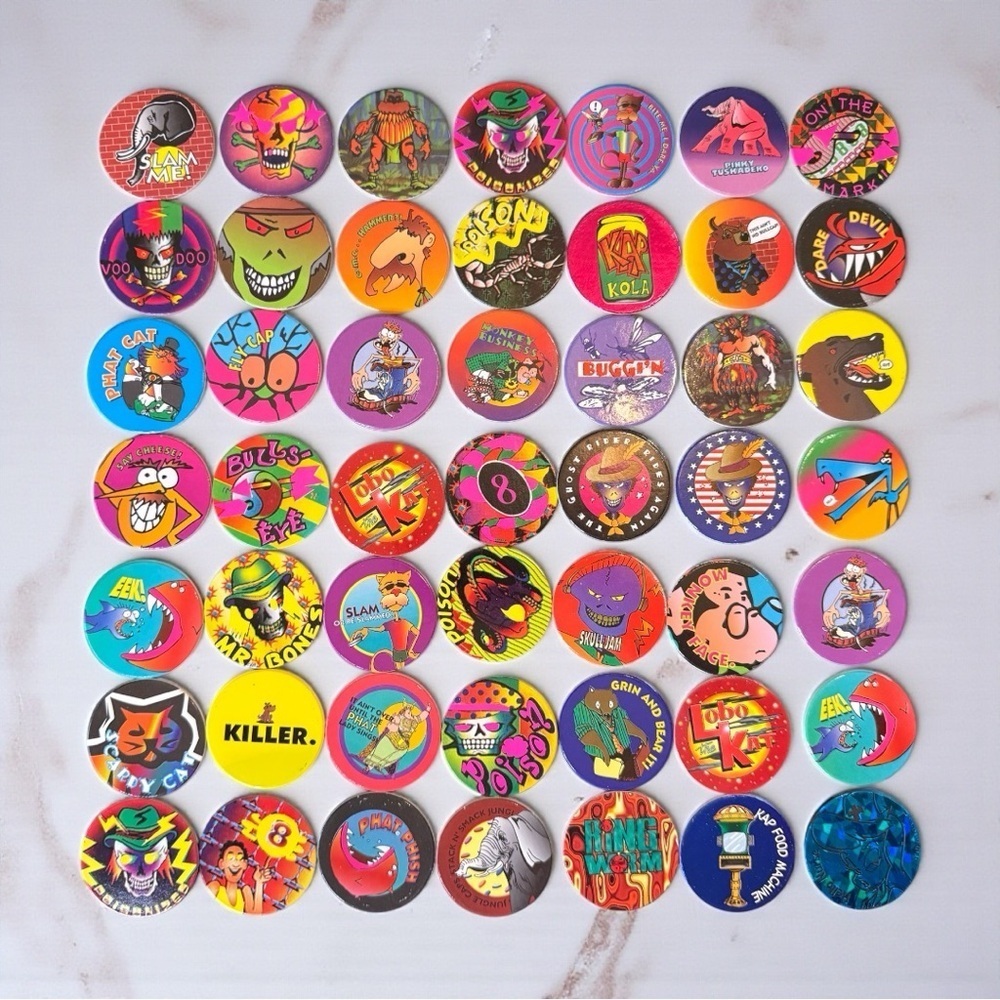 Vintage 90s POG Bundle – 51 Caps + 1 Holographic Slammer Animaniacs, Retro Toys